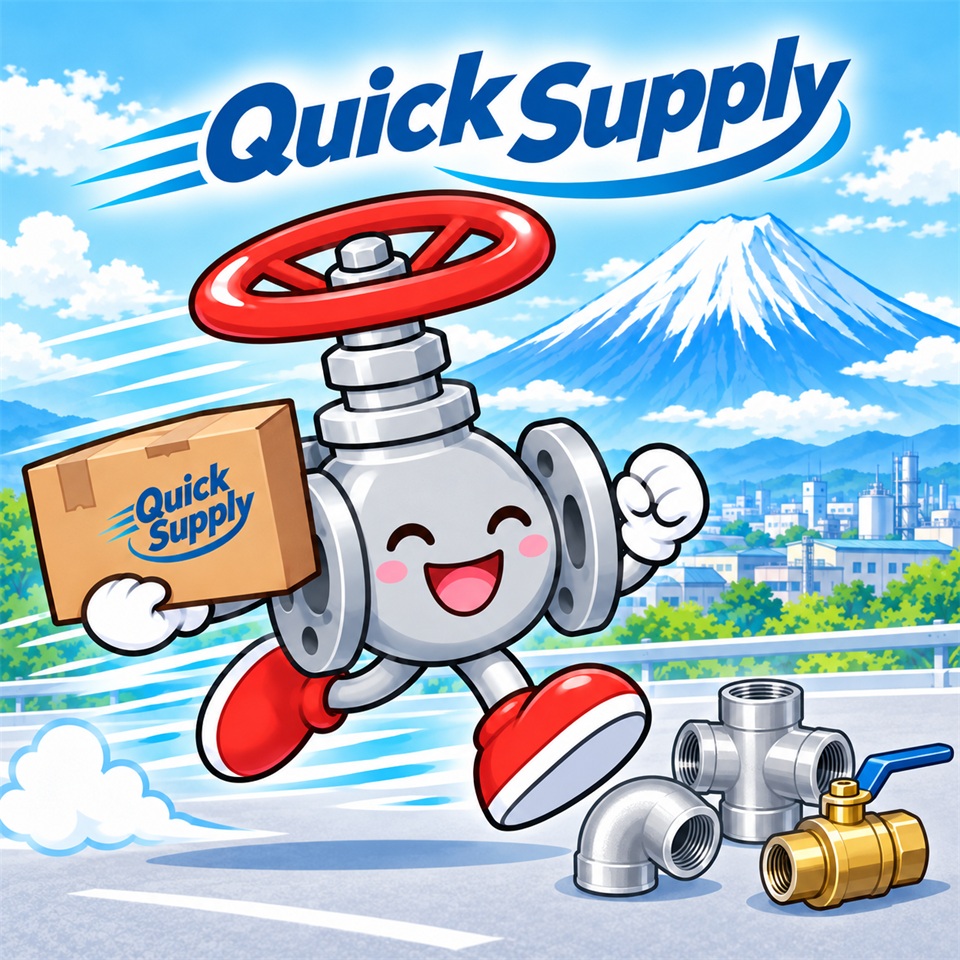 荷物を届けるバルブのキャラクターと富士山