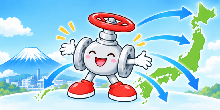 富士市から全国へ部材を届けるバルブのキャラクター